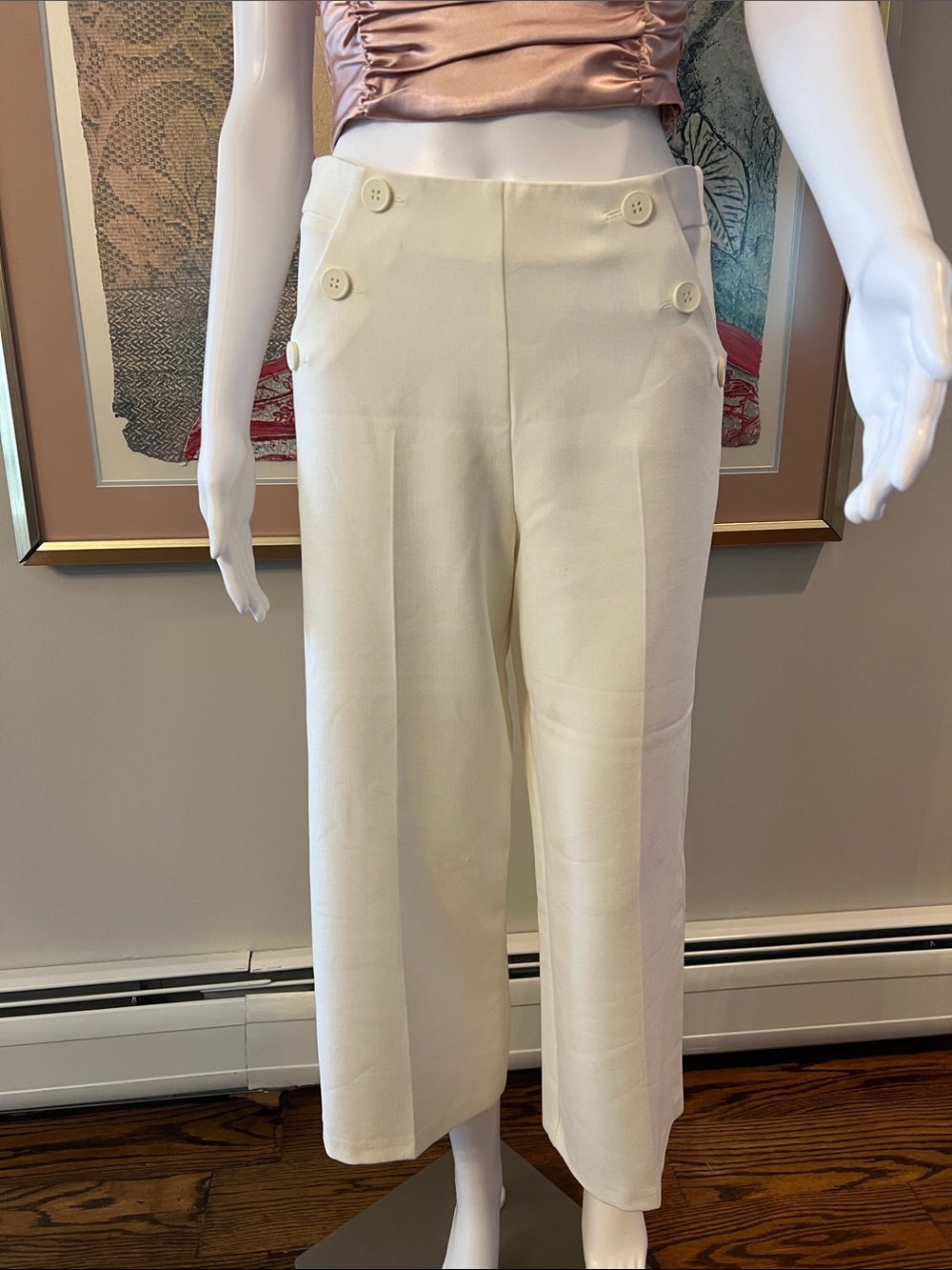 Topshop Cream Wide Leg Button Front Pants